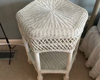 #18	White Wicker Hexagon Shaped End Table - 20.5x 25 h	 $ 30.00 																												