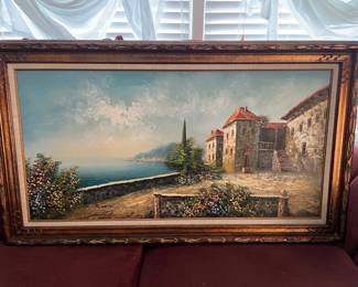 #90	Extra Large Mediterranean coastal scene signed by "Rossini" - 	 $ 125.00 																												