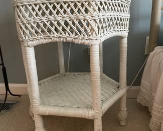 #18	White Wicker Hexagon Shaped End Table - 20.5x 25 h	 $ 30.00 																												