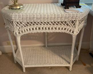 #57	White Wicker Entry Table w/shelf - 36x16x30	 $ 45.00 																												