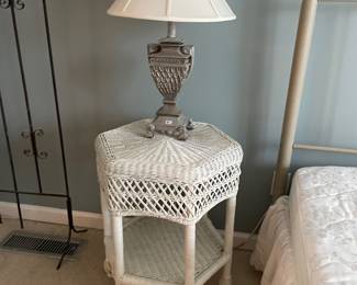 #18	White Wicker Hexagon Shaped End Table - 20.5x 25 h	 $ 30.00 																												