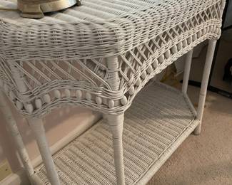 #57	White Wicker Entry Table w/shelf - 36x16x30	 $ 45.00 																												