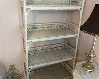 #56	White wicker 4 shelf display cabinet 34x14x72"	 $ 65.00 																												