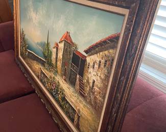 #90	Extra Large Mediterranean coastal scene signed by "Rossini" - 	 $ 125.00 																												