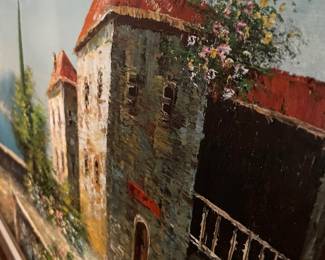 #90	Extra Large Mediterranean coastal scene signed by "Rossini" - 	 $ 125.00 																												