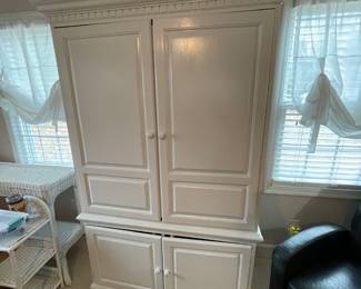 #60	White Painted Wood Entertainment Center - w/2 slide back drawers, 2 doors, and 2 shelves. 45x23.5x77 (you move)	 $ 20.00 																												