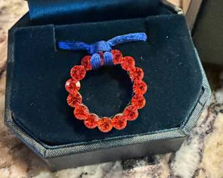 #104	Ware Jewelers Auburn Blue Ribbon w/Orange Crystal Rhinestones Pendant Choker Necklace	 $ 40.00 																												