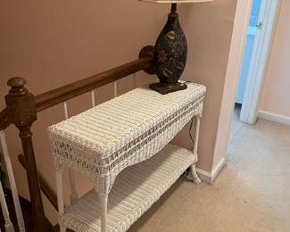 #19	White Wicker Sofa table - 25x12x27	 $ 40.00 																												