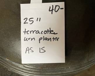 #82	Terracotta urn planter- 25" YOU MOVE (as is)	 $ 40.00 																												