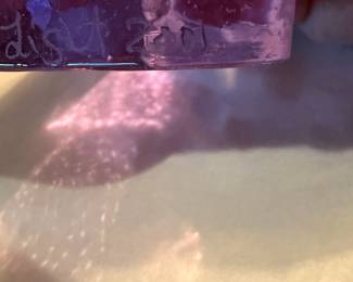 #106	Vintage Fire & Light signed 2011 - Pink/Lavender Heart. Recycled Glass Paperweight	 $ 40.00 																												