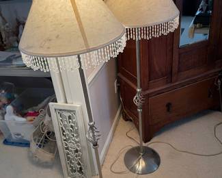 #54	Set of silver  fringe floor lamps w 56" tall	 $ 60.00 																												