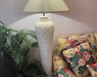 #62	textured off white mid century floor lamp 64" tall	 $ 60.00 																												