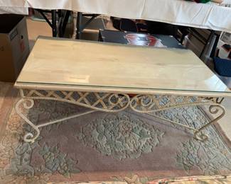 #63	Wood Top Metal Scroll Base Coffee Table w/glass protect- 42.5x20.5x16.5	 $ 50.00 																												