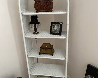 #22	White Wicker 5 Shelf Display Cabinet - 25 x 12 x 68	 $ 65.00 																												