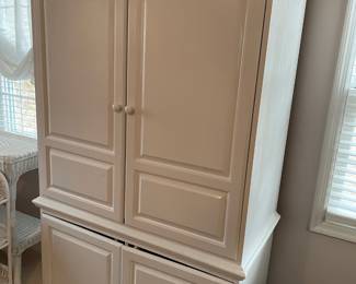 #60	White Painted Wood Entertainment Center - w/2 slide back drawers, 2 doors, and 2 shelves. 45x23.5x77 (you move)	 $ 20.00 																												