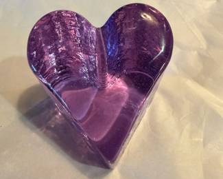 #106	Vintage Fire & Light signed 2011 - Pink/Lavender Heart. Recycled Glass Paperweight	 $ 40.00 																												