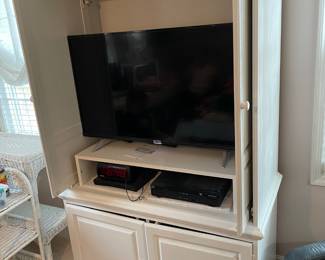 #60	White Painted Wood Entertainment Center - w/2 slide back drawers, 2 doors, and 2 shelves. 45x23.5x77 (you move)	 $ 20.00 																												