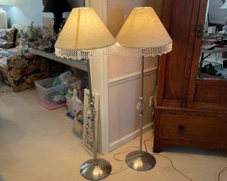 #54	Set of silver  fringe floor lamps w 56" tall	 $ 60.00 																												