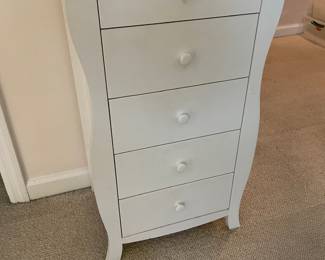 #29	Wavy White 5 drawer cabinet, wood-like. As is finish. 17.5x13.5x31	 $ 40.00 																												