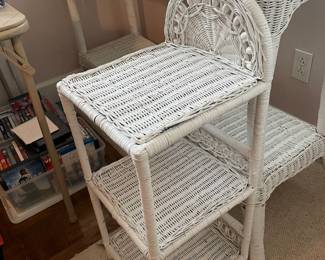 #59	White wicker 3 tiered plant stand - 12x12x32	 $ 20.00 																												