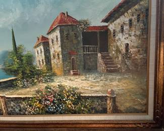 #90	Extra Large Mediterranean coastal scene signed by "Rossini" - 	 $ 125.00 																												