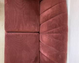 #48	Mid Century Structured Maroon Solid Back Love Seat - 64" long	 $ 50.00 																												