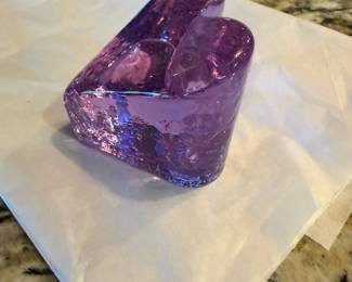 #106	Vintage Fire & Light signed 2011 - Pink/Lavender Heart. Recycled Glass Paperweight	 $ 40.00 																												