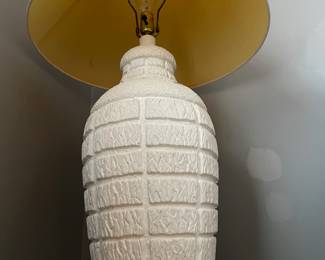 #36	Ceramic Mid Century Textured White Floor Lamp 63" tall	 $ 40.00 																												