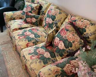 #64	Yellow and Rose Floral Sofa w/ loose back cushions. 84" long ( YOU MOVE.)	 $ 30.00 																												