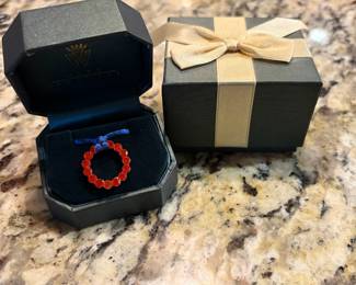 #104	Ware Jewelers Auburn Blue Ribbon w/Orange Crystal Rhinestones Pendant Choker Necklace	 $ 40.00 																												