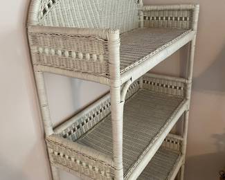 #56	White wicker 4 shelf display cabinet 34x14x72"	 $ 65.00 																												