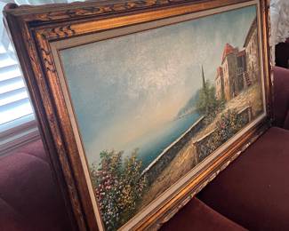 #90	Extra Large Mediterranean coastal scene signed by "Rossini" - 	 $ 125.00 																												