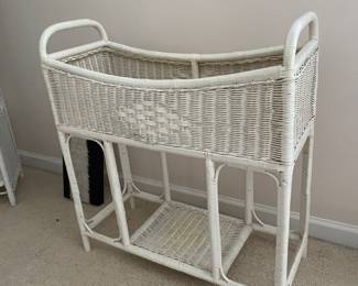 #26	White Wicker plant Stand/basket 27.5x12x26	 $ 30.00 																												