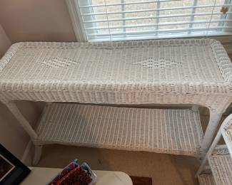 #58	White wicker Long Sofa Table - 48x16x34	 $ 50.00 																												