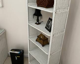 #22	White Wicker 5 Shelf Display Cabinet - 25 x 12 x 68	 $ 65.00 																												
