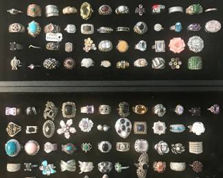 Some of the hundreds of sterling rings.