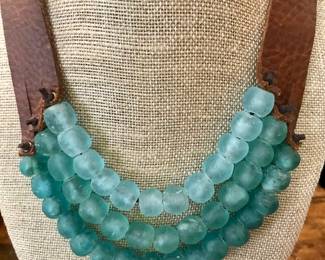 Leather and sea glass creation by Stephanie Leigh.