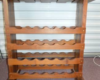 rolling wooden wine rack 