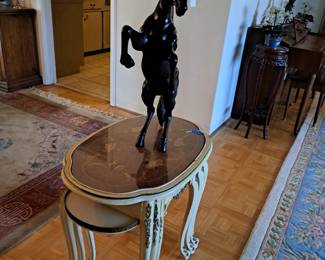 Nest tables, rearing horse statue different angle