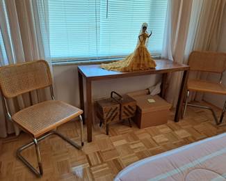 2 matching chairs, sewing kit, doll, single table