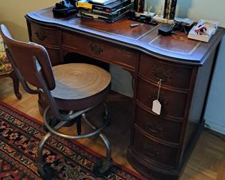 Mahogany desk and office items