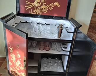 Asian motif bar and glassware