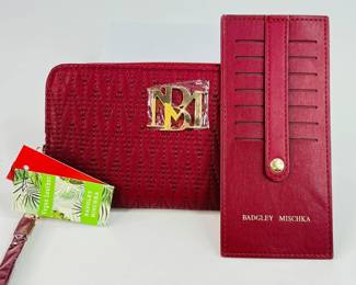 Badgley Mischka long wallet with phone pocket & wristlet, wine color. A card holder is also included.