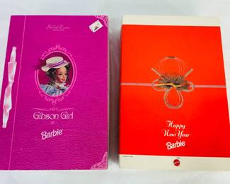 Vintage Barbie: Happy New Year, 14024 style, new in box, and Gibson Girl from the Great Eras Collection, new in box.