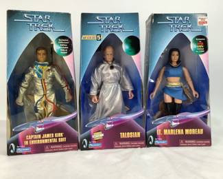 A collection of three (3) Star Trek figures to include: Talosian, Lt. Marlena Moreau, and Captain James Kirk in Environmental Suit. See photos for details. 