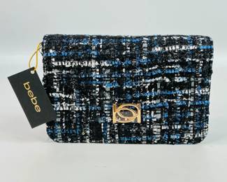 BeBe 'Kamala' Tweed Crossbody, black with white, light blue & silver accents. See photos for detail. 