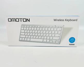 The Omoton KB066 wireless keyboard is a slim Bluetooth keyboard designed for Mac and iOS devices, featuring a compact layout, multimedia hotkeys, and long-lasting battery life. Color- silver & white.