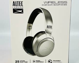 Altec Lansing Wireless Over Ear Headphones, foldable, 25 hours play time per charge, comfort fit. Box has been opened for photos. 
