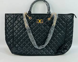 New Gilda Paris quilted large tote, black, one size, shoulder strap & handles. 