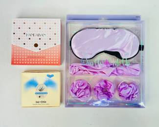 Celavi 'Don't Wake Me Up' Set includes a blindfold, headband & (3) scrunchies. This lot also includes a Handaiyan liquid lipstick set and Iso-Chic cloud couture superfine band cluster lashes. All items are factory sealed. See photos for detail. 